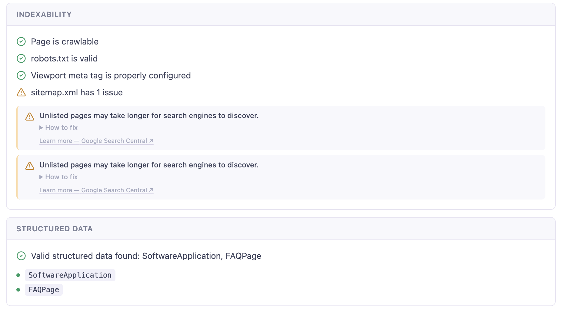 Inspect Technical tab — crawlability, hreflang, and viewport audits